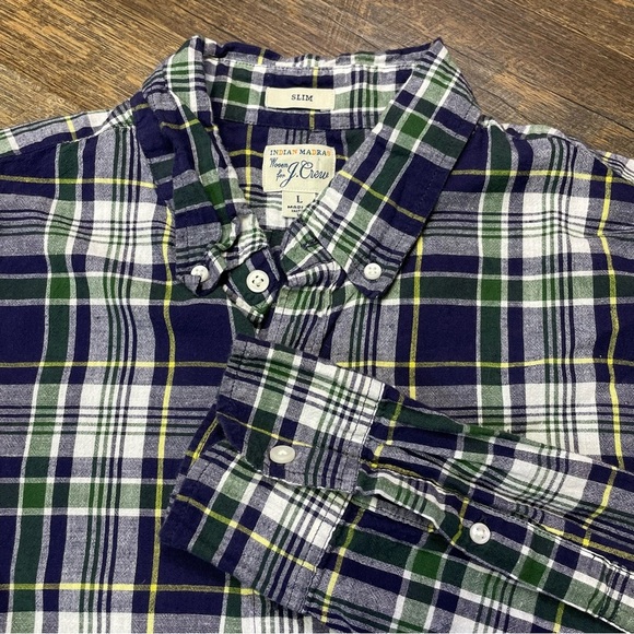 J. Crew Other - J. Crew Indian Madras Plaid Shirt Mens Large Multicolor Blue Slim Fit Button Up